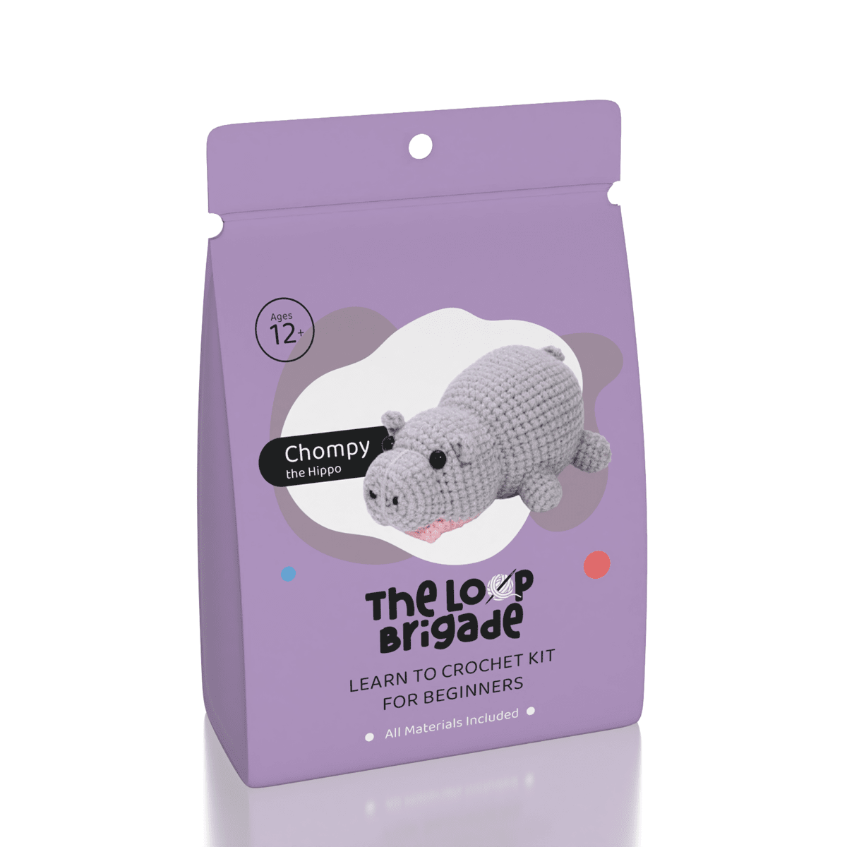 The LOOP Brigade: DIY Mini Crochet Plush Toy Complete Kit For Beginners - Chompy the Hippo
